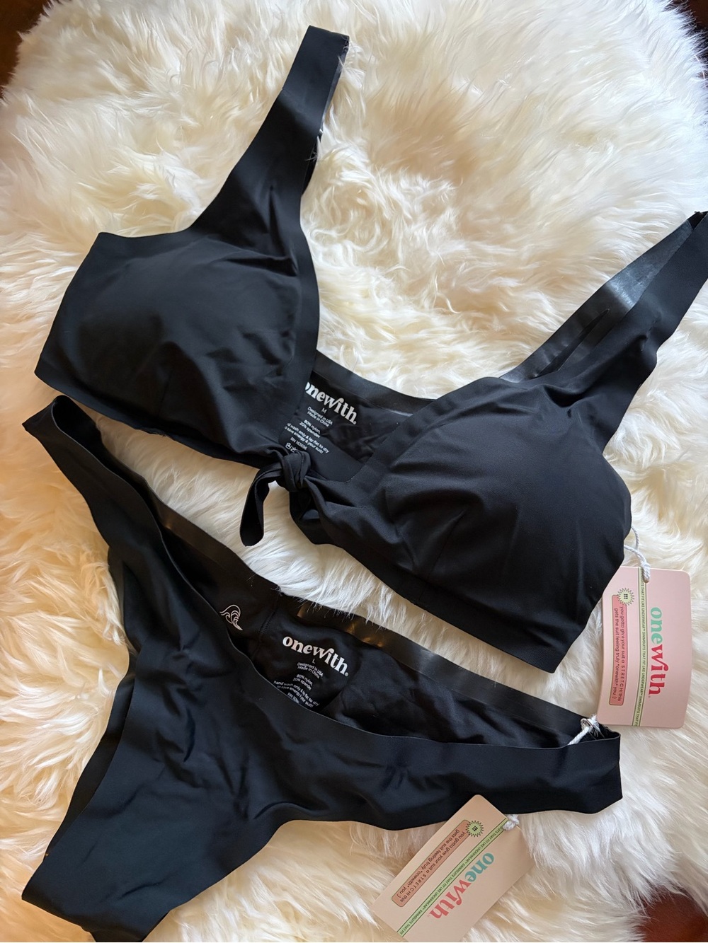 NWT onewith Swim Black Westerly Tie-Front Top & Waypoint Bottom Set M / L